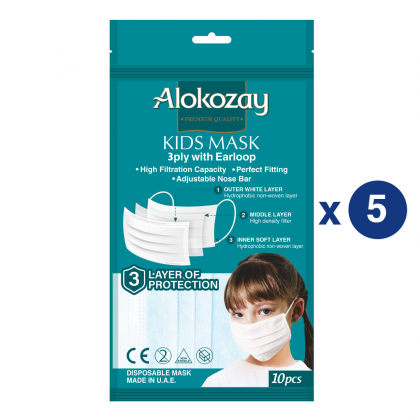 Kids Face Mask - White - 10 Pcs X Pack Of 5