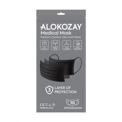 Face Mask (Black) - Pack 10 Pcs - 3 Ply 