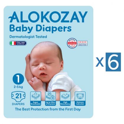 حفاضات أطفال - مقاس 1 (2-5 كجم) - 21 حفاضة - عبوة من 2 / Baby Diapers - Size 1 (2-5 Kg) - 21 Diapers X Pack Of 6