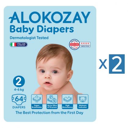 Baby Diapers - Size 2 (4-6 Kg) - 64 Diapers X Pack Of 2