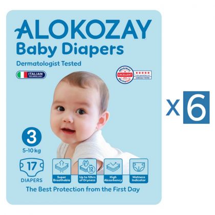 حفاضات أطفال - مقاس 3 (10-5 كجم) - 17 حفاضة - عبوة من 6 / Baby Diapers - Size 3 (5-10 Kg) - 17 Diapers X Pack Of 6