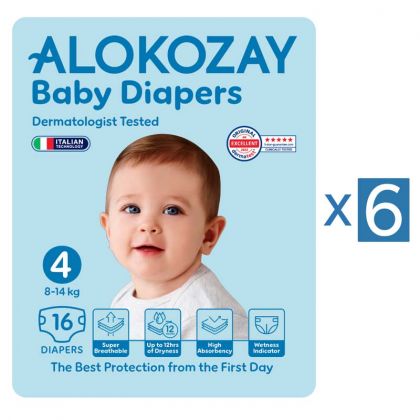 حفاضات أطفال - مقاس 4 (8-14 كجم) - 16 حفاضة - عبوة من 6 / Baby Diapers - Size 4 (8-14 Kg) - 16 Diapers X Pack Of 6