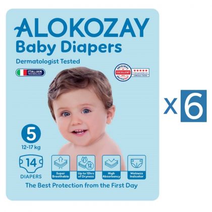 حفاضات أطفال - مقاس 5 (12-17 كجم) - 14 حفاضة - عبوة من 6 / Baby Diapers - Size 5 (12-17 Kg) - 14 Diapers X Pack Of 6