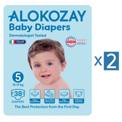 حفاضات أطفال - مقاس 5 (12-17 كجم) - 38 حفاضة - عبوة من 2 / Baby Diapers - Size 5 (12-17 Kg) - 38 Diapers X Pack Of 2