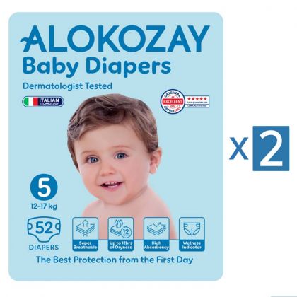 حفاضات أطفال - مقاس 5 (12-17 كجم) - 52 حفاضة - عبوة من 2 / Baby Diapers - Size 5 (12-17 Kg) - 52 Diapers X Pack Of 2