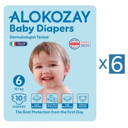  حفاضات أطفال - مقاس 6 (+15 كجم) - 10 حفاضة - عبوة من 6 / Baby Diapers - Size 6 (15+ Kg) - 10 Diapers X Pack Of 6