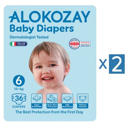 حفاضات أطفال - مقاس 6 (+15 كجم) - 36 حفاضة - عبوة من 2 / Baby Diapers - Size 6 (15+ Kg) - 36 Diapers X Pack Of 2