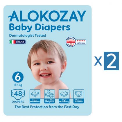 حفاضات أطفال - مقاس 6 (+15 كجم) - 48 حفاضة - عبوة من 2 / Baby Diapers - Size 6 (15+ Kg) - 48 Diapers X Pack Of 2