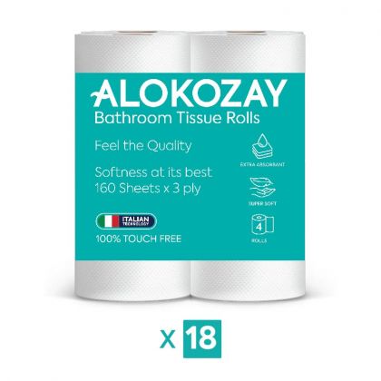 مناديل الحمام - 4 بكرات × 3 رقائق × 160 ورقة - عبوة من 18 / Bathroom Tissues - 160 Sheets X 3 Ply - 4 Rolls X Pack Of 18