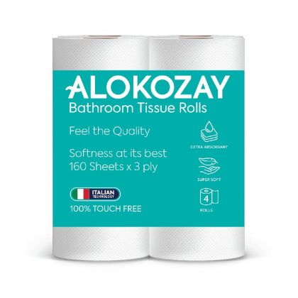 مناديل الحمام - 4 بكرات × 3 رقائق × 160 ورقة / Bathroom Tissues - 160 Sheets X 3 Ply - 4 Rolls