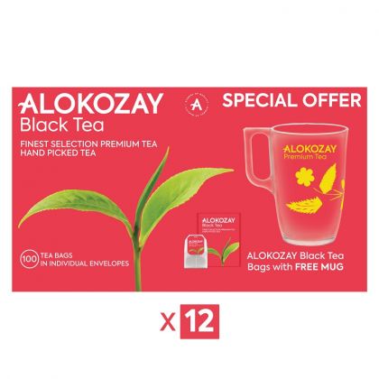 Premium Black Tea - 100 Individual Enveloped Tea Bags + Mug - Limited Edition X Pack Of 12