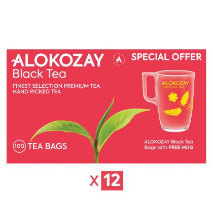 عبوة من 12 صناديق Xشاي أسود - 100 كيس شاي + كوب / Black Tea - 100 Tea Bags + Mug X Pack Of 12 