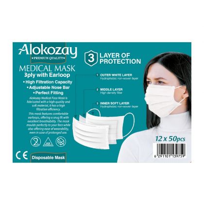 Medical Face Mask - White - 50 Pcs X Pack Of 12