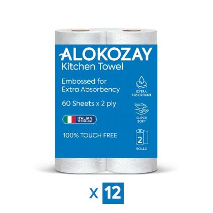 Kitchen Towel / Multi Purpose Towel - 2 Ply X 60 Sheets - 2 Rolls X Pack Of 12