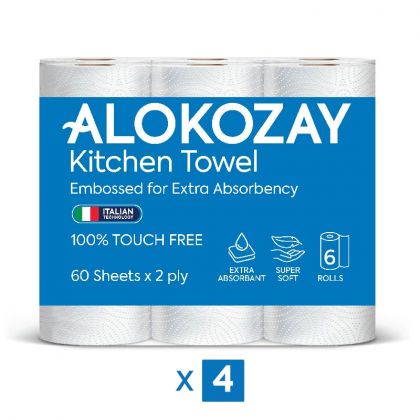 منشفة متعددة الأغراض - 6 بكرات × 2 رقائق × 60 ورقة - عبوة من 4 / Kitchen Towel - 60 Sheets X 2 Ply - 6 Rolls X Pack Of 4