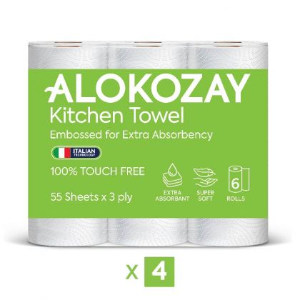 منشفة متعددة الأغراض - 6 بكرات × 3 رقائق × 55 ورقة - عبوة من 4 / Kitchen Towel - 55 Sheets X 3 Ply - 6 Rolls X Pack Of 4