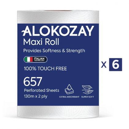 6 X لفافة ماكسي - 657 ورقة × 2 طبقة / Maxi Roll - 657 Sheets X 2Ply - 130 Meters X Pack Of 6