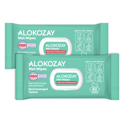 Alokozay Baby Wipes - Aloe Vera & Camomile - 60 Sheets (1+1)