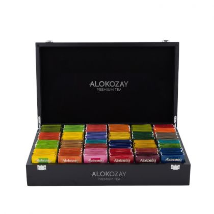  Premium Wooden Tea Box - 24 Compartments With 288 Assorted Tea Flavours
