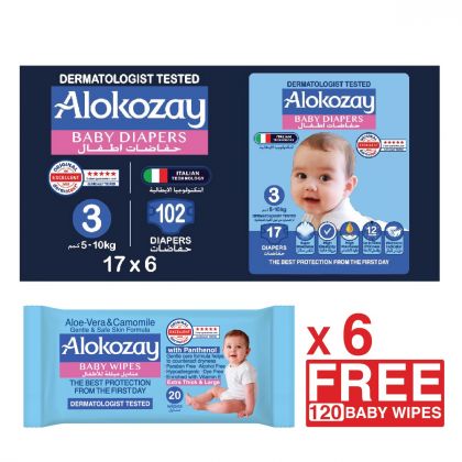 Baby Diapers - Size 3 (5-10 Kg) - 17 Diapers X Pack Of 6