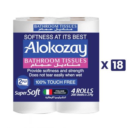 Bathroom Tissues - 200 Sheets X 2 Ply - 4 Rolls X Pack Of 18
