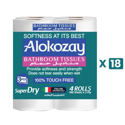 Bathroom Tissues - 160 Sheets X 3 Ply - 4 Rolls X Pack Of 18