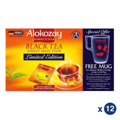 Premium Black Tea - 100 Individual Enveloped Tea Bags + Mug - Limited Edition X Pack Of 12