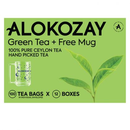 Green Tea - 100 Individual Enveloped Tea Bags + Mug - Limited Edition X Pack Of 12
