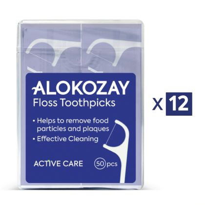 Portable Dental Floss Toothpicks (Blue Pack) - 50 Pcs Individually Wrapped Floss X Pack Of 12