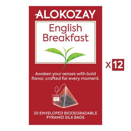 English Breakfast Black Tea -  20 Silken Pyramid Tea Bags (Biodegradable) X Pack Of 12