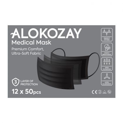 Black Face Mask 50 Pcs - 3 Ply - Pack Of 12