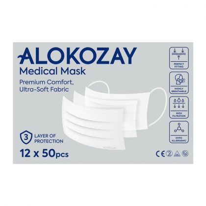 Medical Face Mask - White - 50 Pcs X Pack Of 12