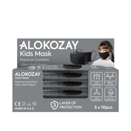Kids Face Mask - Black - 10 Pcs X Pack Of 5