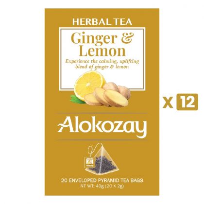 Herbal Ginger & Lemon Tea - 20 Silken Pyramid Tea Bags (Biodegradable) X Pack Of 12