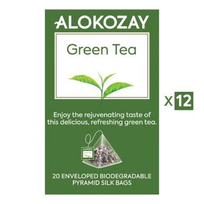 Green Gunpowder Tea - 20 Silken Pyramid Tea Bags (Biodegradable) X Pack Of 12