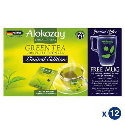 Green Tea - 100 Enveloped Tea Bags + Mug - Limited Edition  X Pack Of 12