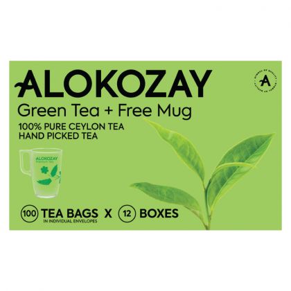 Green Tea - 100 Individual Enveloped Tea Bags + Mug - Limited Edition X Pack Of 12