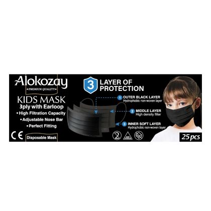  Kids Face Mask - Black - 25 Pcs