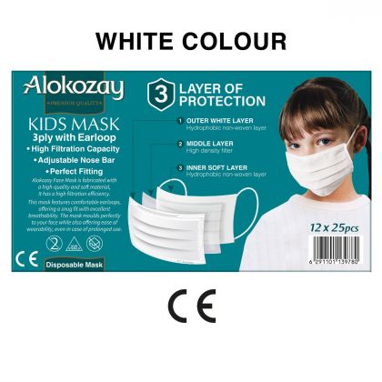 Kids Face Mask - White - 25 Pcs X Pack Of 12
