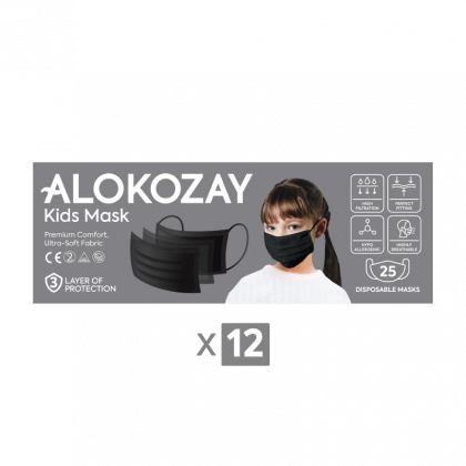 Kids Face Mask - Black - 25 Pcs X Pack Of 12