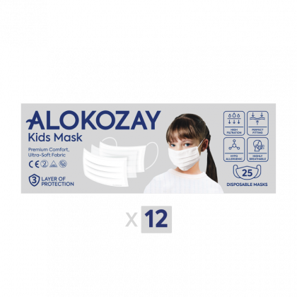 Kids Face Mask - White - 25 Pcs X Pack Of 12