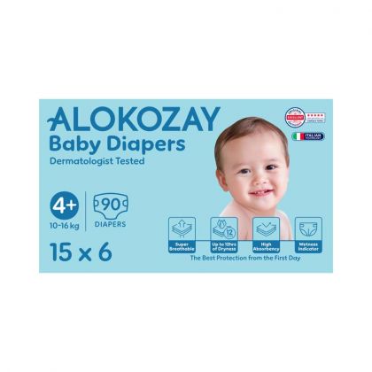حفاضات أطفال - مقاس +4 (10-16 كجم) - 15 حفاضة - عبوة من 6 / Baby Diapers - Size 4+ (10-16 Kg) - 15 Diapers X Pack Of 6