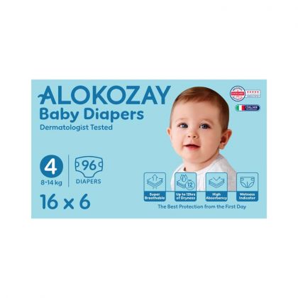 حفاضات أطفال - مقاس 4 (8-14 كجم) - 16 حفاضة - عبوة من 6 / Baby Diapers - Size 4 (8-14 Kg) - 16 Diapers X Pack Of 6