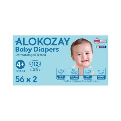 Baby Diapers - Size 4+ (10-16 Kg) - 56 Diapers X Pack Of 2