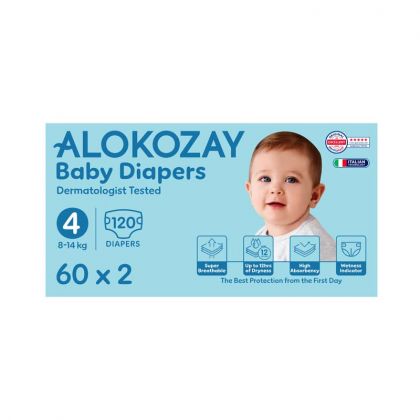 حفاضات أطفال - مقاس 4 (8-14 كجم) - 60 حفاضة - عبوة من 2 / Baby Diapers - Size 4 (8-14 Kg) - 60 Diapers X Pack Of 2