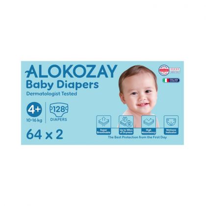 Baby Diapers - Size 4+ (10-16 Kg) - 64 Diapers X Pack Of 2