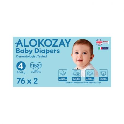 حفاضات أطفال - مقاس 4 (8-14 كجم) - 76 حفاضة - عبوة من 2 / Baby Diapers - Size 4 (8-14 Kg) - 76 Diapers X Pack Of 2