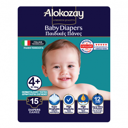 Baby Diapers - Size 4+ (10-16 Kg) - 15 Diapers