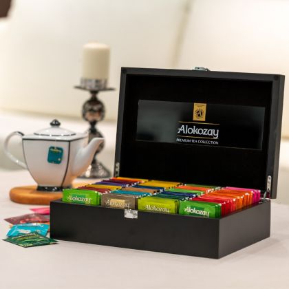 Premium Wooden Tea Box - 12 Compartments With 144 Assorted Tea Flavours