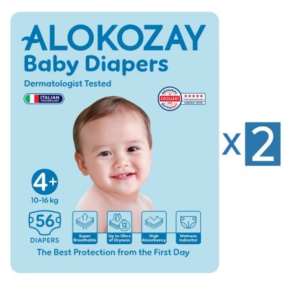 Baby Diapers - Size 4+ (10-16 Kg) - 56 Diapers X Pack Of 2